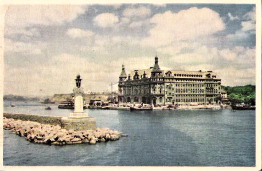 HAYDARPAŞA İSTASYON BİNASI ARKASI YAZILI PULLU 1953 DAMGALI