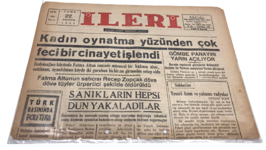 İLERİ GÜNLÜK SİYASİ DEMOKRAT GAZETE 22 AGUSTOS CUMA 1952 ANTALYA İLERİ GAZETESİ SATIŞ FİYATI 5 KURUŞTUR