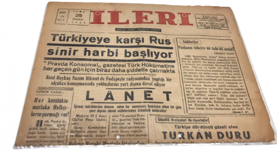 İLERİ GÜNLÜK SİYASİ DEMOKRAT GAZETE 25 TEMMUZ CUMA 1952 ANTALYA İLERİ GAZETESİ SATIŞ FİYATI 5 KURUŞTUR