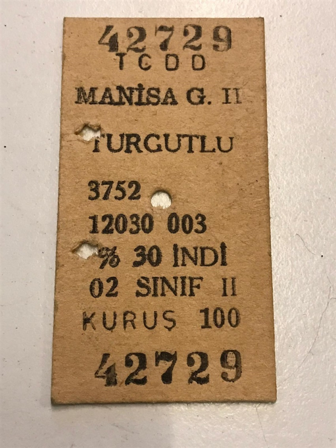 TCDD MANİSA TURGUTLU 2 MEVKİ %30 İNDİRİMLİ TREN BİLETİ 100 KURUŞ