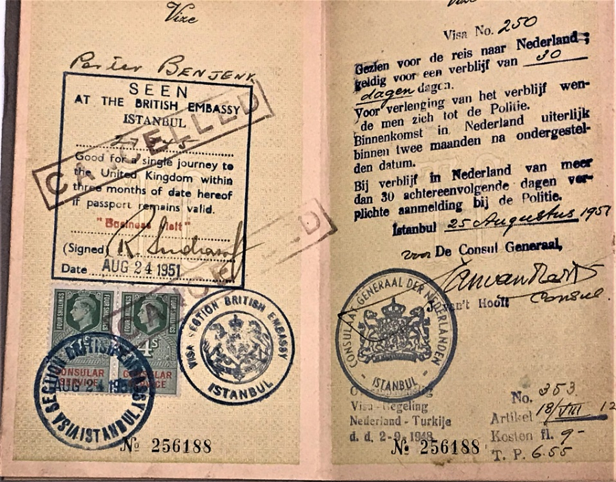 thumbİŞ ADAMI TÜCCAR PERTEV BENJENK 1951 YILINDA ALDIGI TÜRKİYE CUMHURİTETİ ESKİ CERCEVELİ PASAPORTU