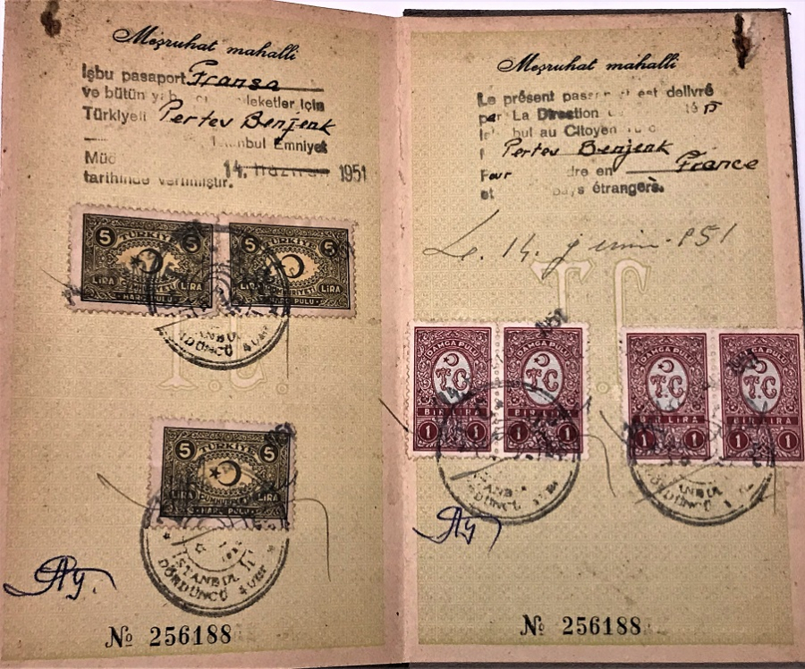 thumbİŞ ADAMI TÜCCAR PERTEV BENJENK 1951 YILINDA ALDIGI TÜRKİYE CUMHURİTETİ ESKİ CERCEVELİ PASAPORTU